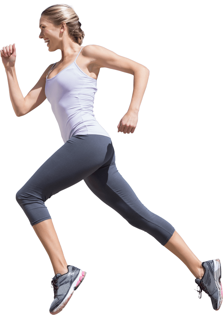 Energetic Caucasian Female Runner on Transparent Background