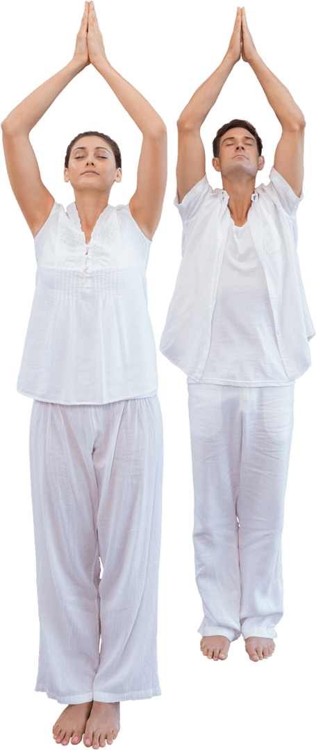 Caucasian Couple Performing Yoga Stretch on Transparent Background