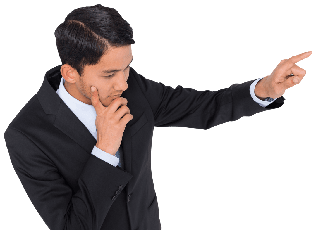 Transparent Image of Businessman Posing Thoughtfully in Office Suit