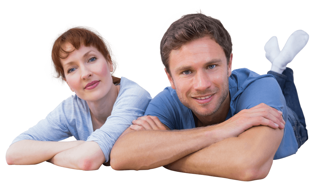 Smiling Couple Lying Close on Transparent Background