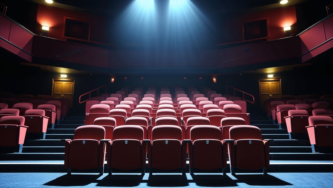 Empty Theater with Red Seats and Spotlight Ambience