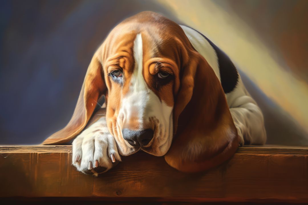 Portrait of cute basset hound lying on wood, created using generative ai technology - Free Images, Stock Photos and Pictures on Pikwizard.com