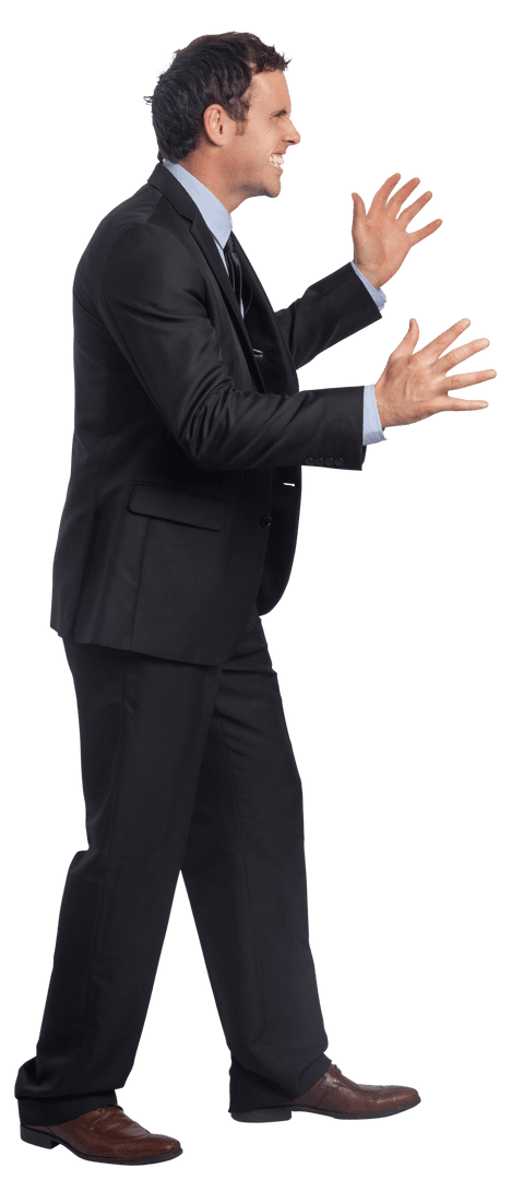 Transparent Caucasian Businessman Shouting in Excited Gesture
