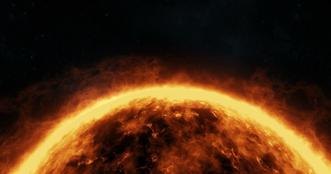 Fiery Sun Surface Against Dark Space