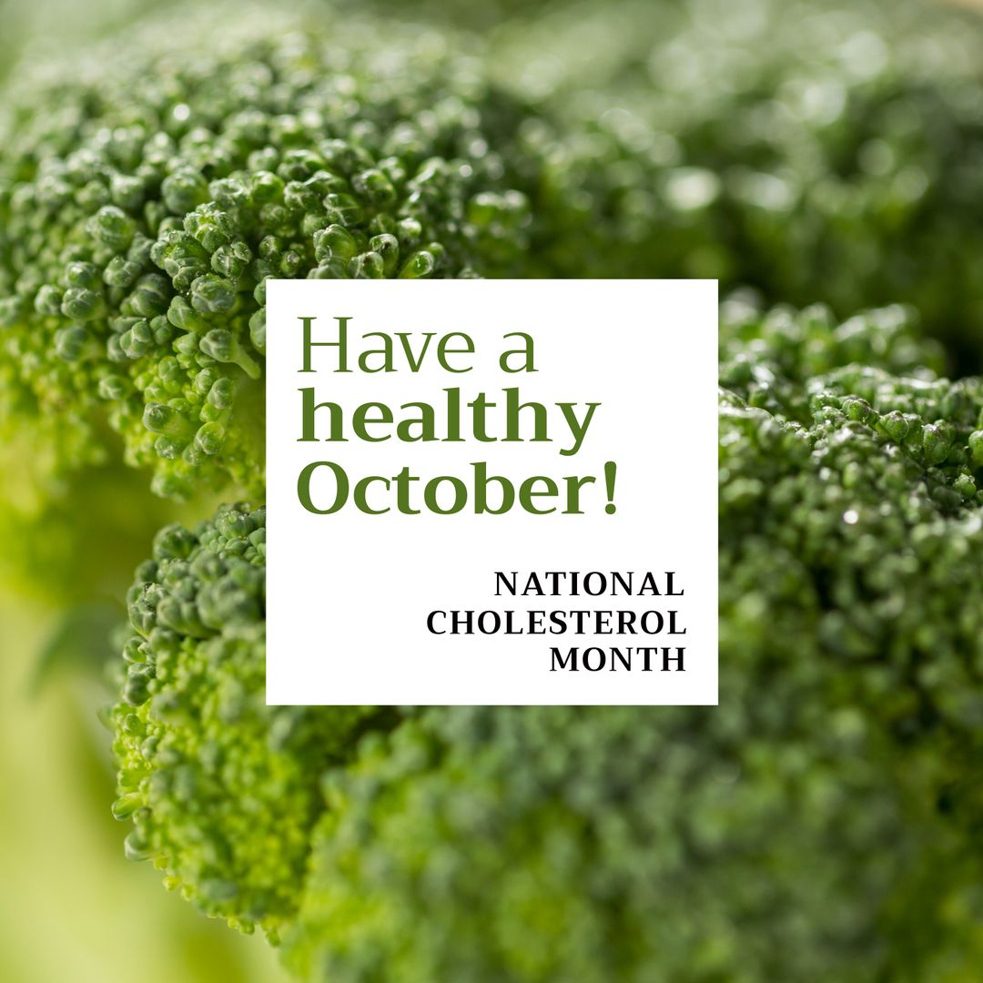 Healthy October Message with Fresh Broccoli Background