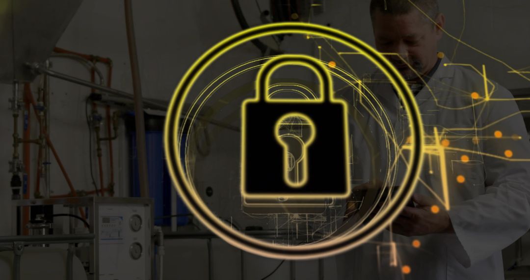 Industrial Security Concept with Engineer and Padlock Icon