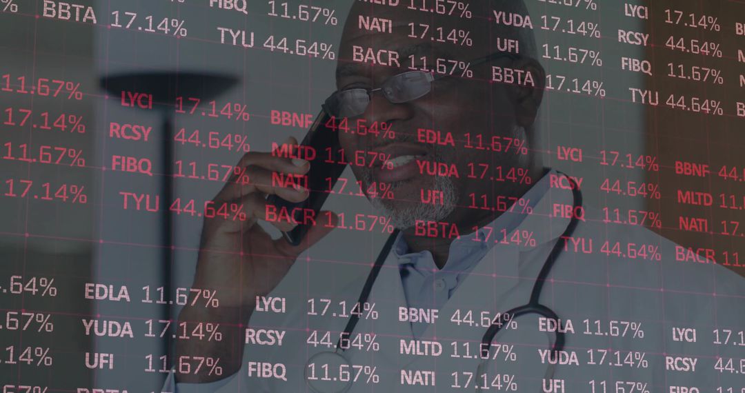 Doctor Engaging with Stock Market Data in Tech-Driven Environment