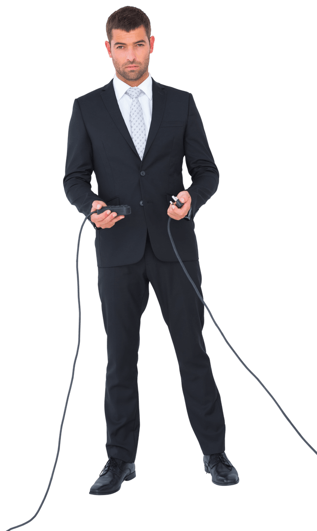 Confident Businessman Connecting Cables Transparency