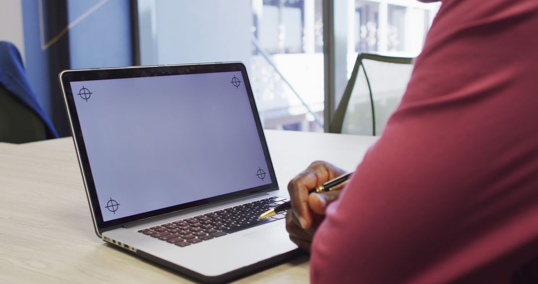 Image of african american man working on laptop with copy space on screen - Free Images, Stock Photos and Pictures on Pikwizard.com