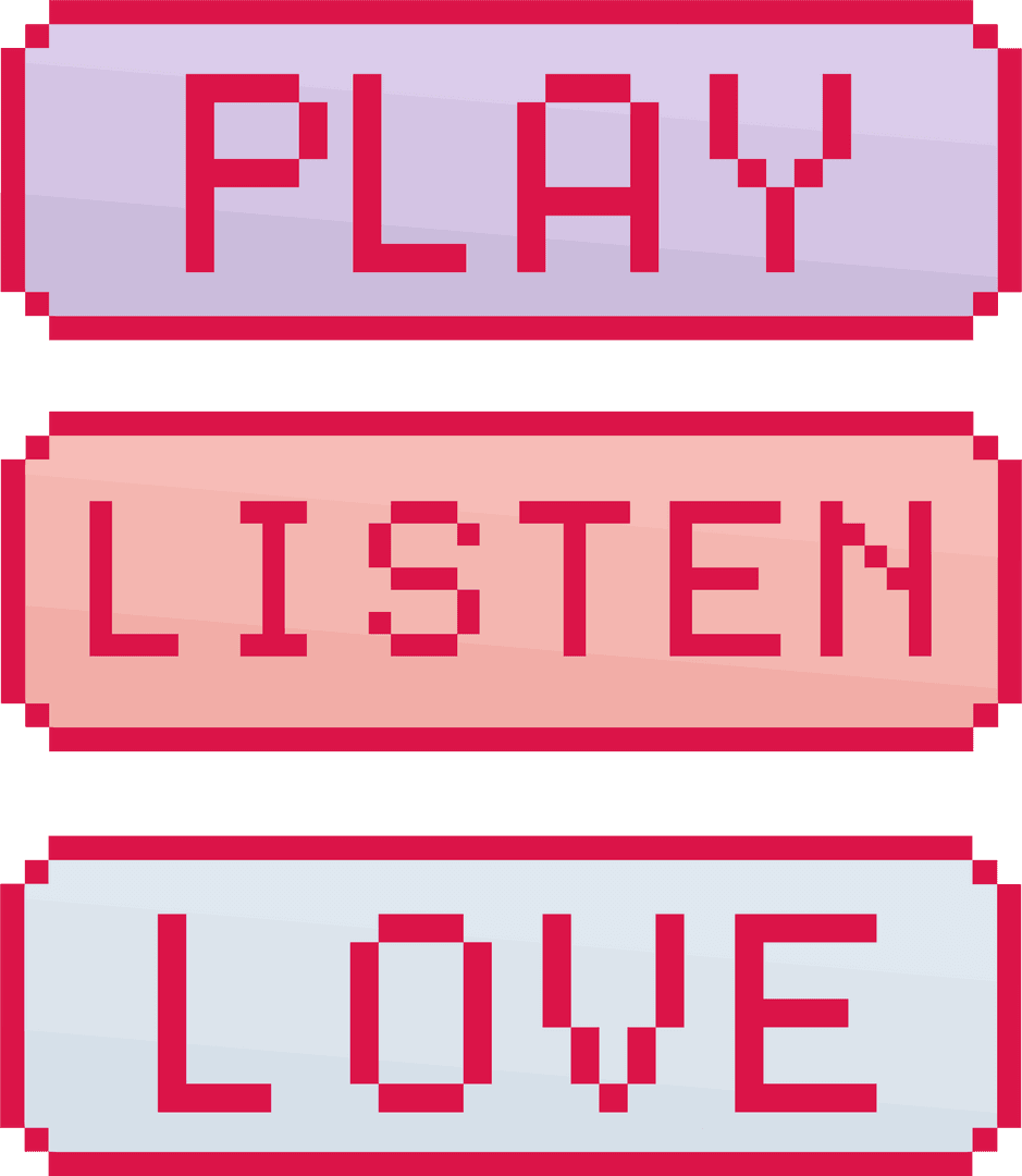 Pixel Art Play Listen Love Buttons on Transparent Canvas