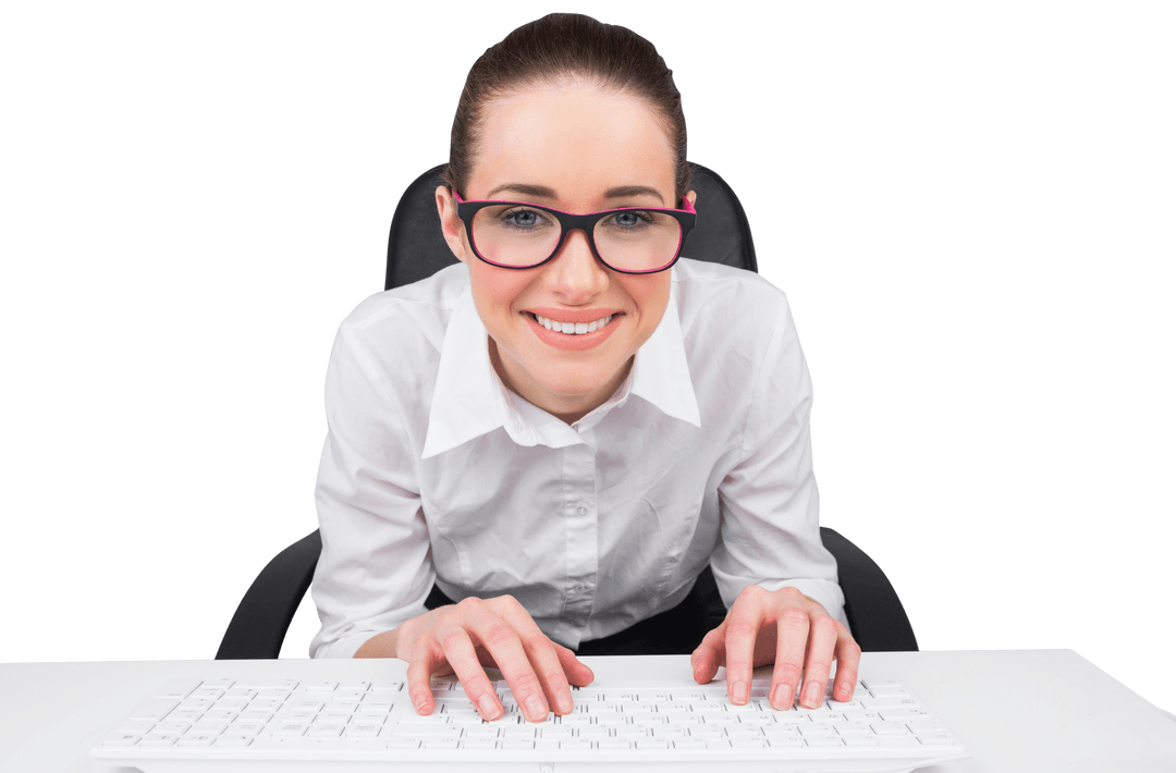Transparent View: Businesswoman Typing on Keyboard