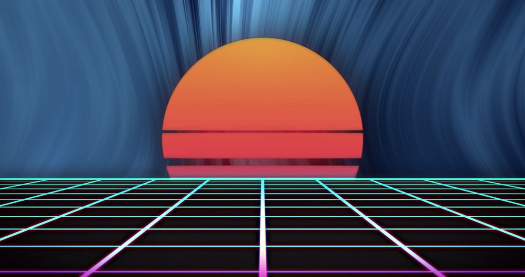 Digital Futuristic Sun over Retro 80s Cyber Grid
