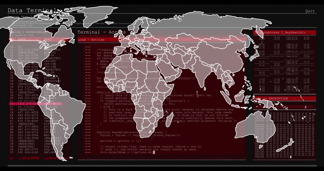 World Map Layered over Data Processing Screen with Global Connections