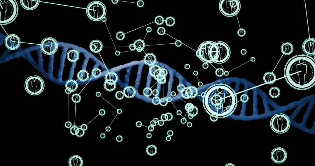 Digital Network Over DNA Strand on Black Background