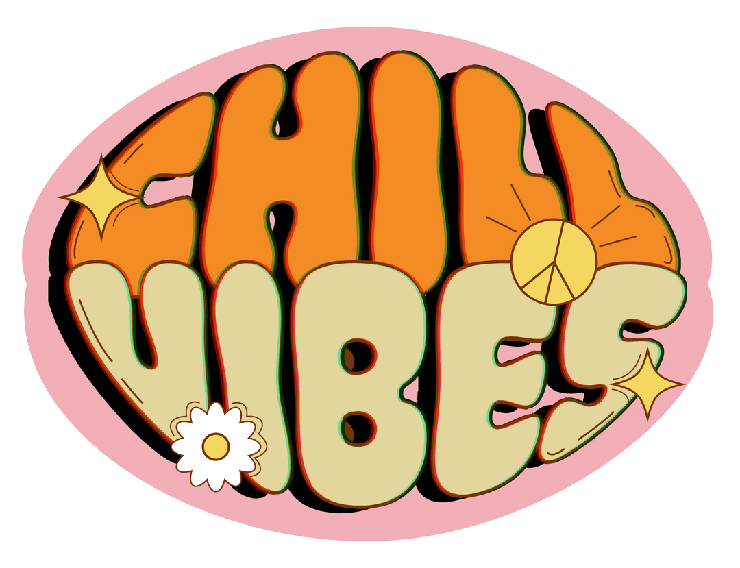 Retro Chill Vibes Bubble Text with Transparent Background
