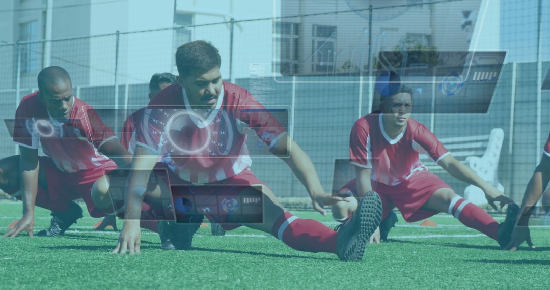 Digitally Augmented Soccer Team Engaging in Pre-Match Stretching