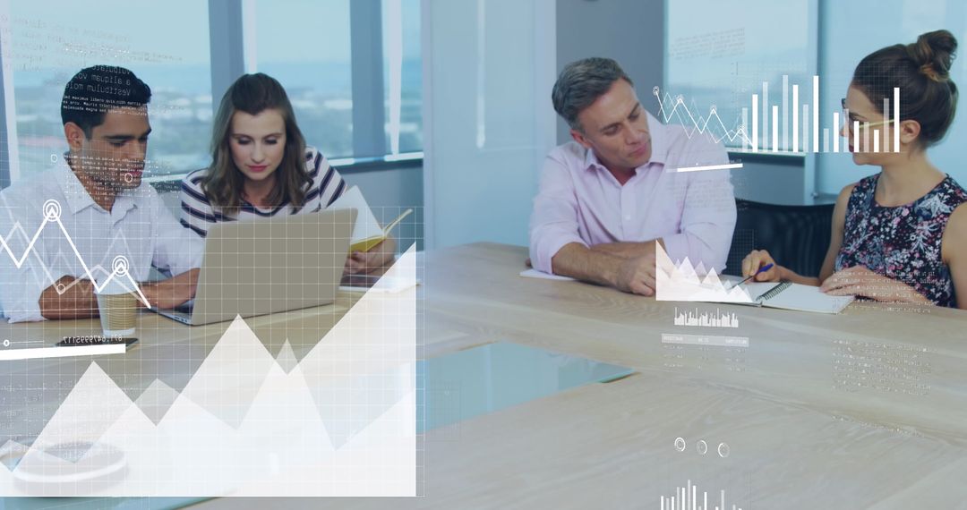Diverse Team Analyzing Real-Time Financial Data in Modern Office