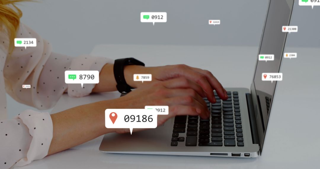 Person Typing Laptop Digital Notifications Pop-Ups Surrounding - Free Images, Stock Photos and Pictures on Pikwizard.com