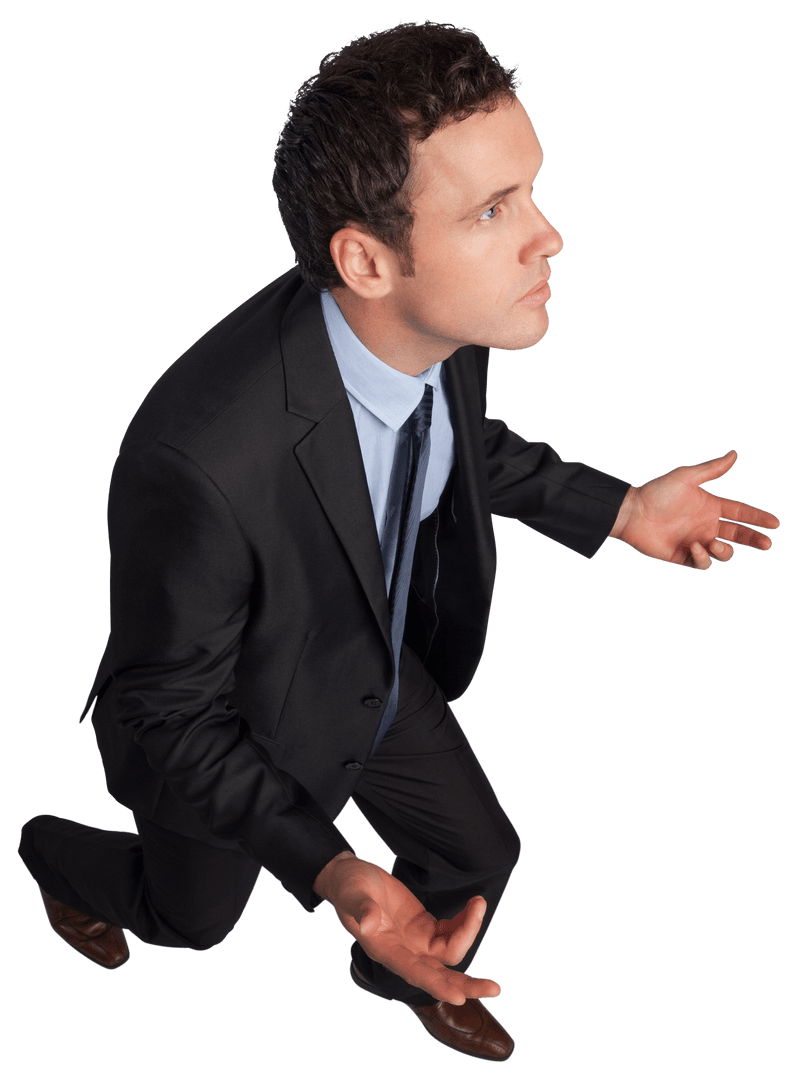 Transparent Businessman with Open Arms Gesture on Plain Background