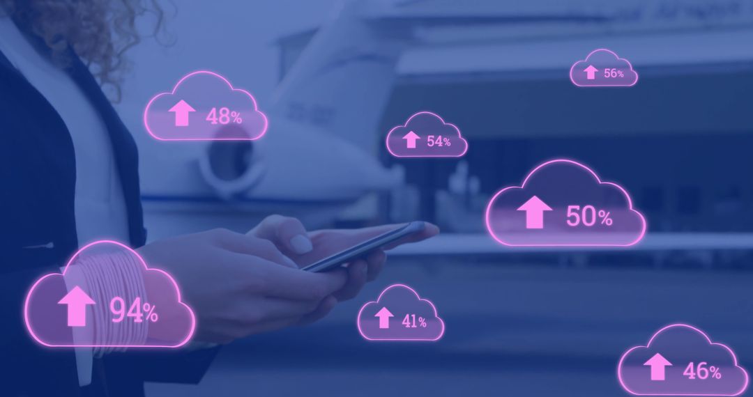 Businesswoman Using Smartphone With Cloud Computing Overlay