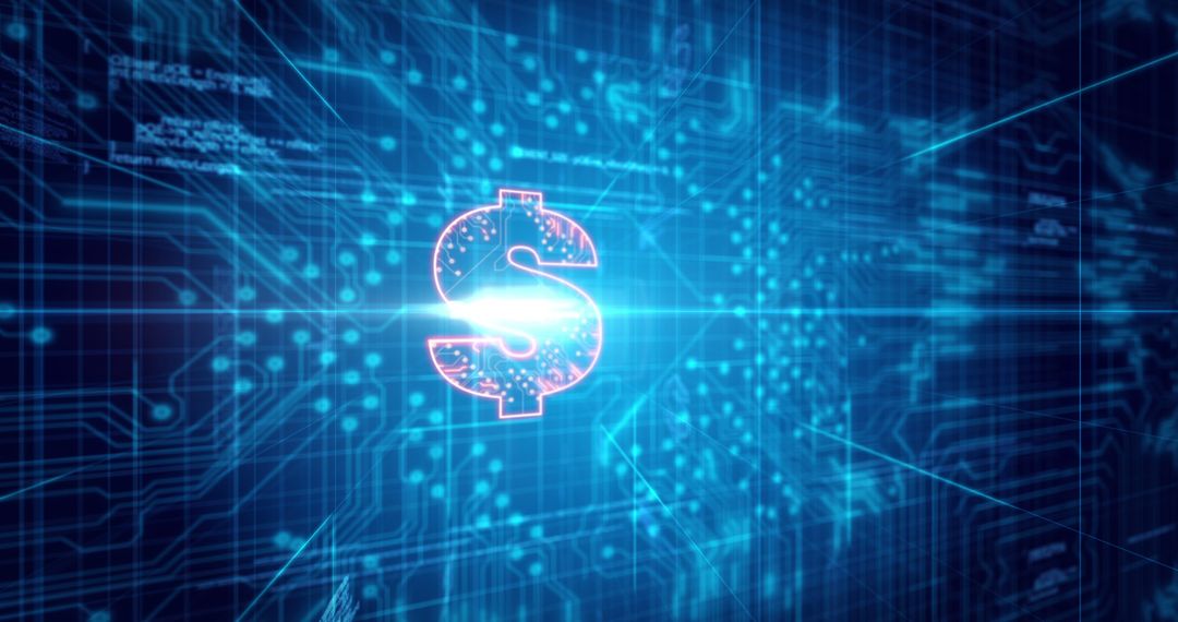 Glowing Dollar Sign on Digital Matrix Background