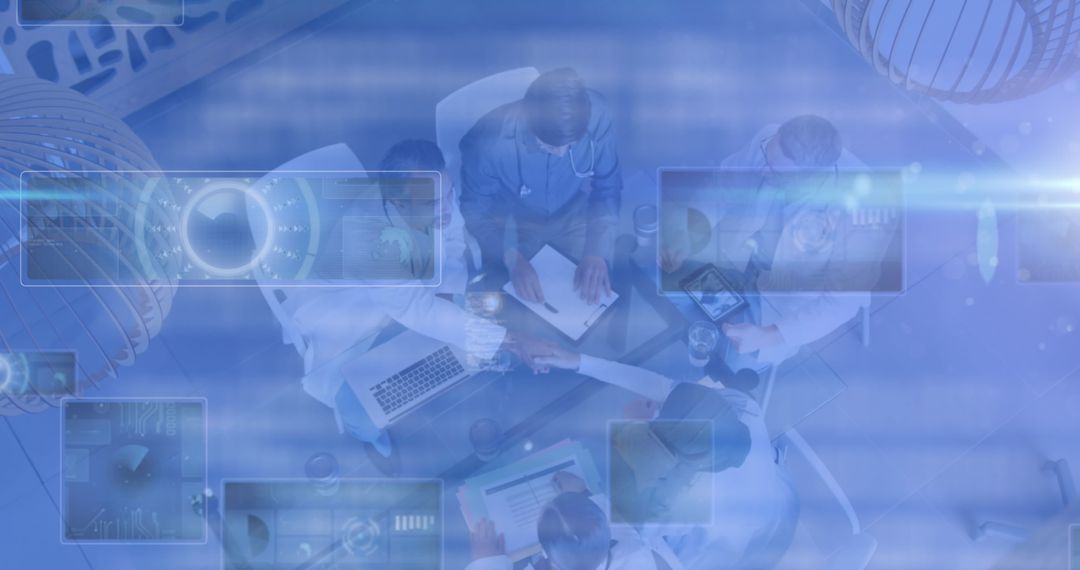 Doctors Collaborating with Advanced Digital Technology Overlays