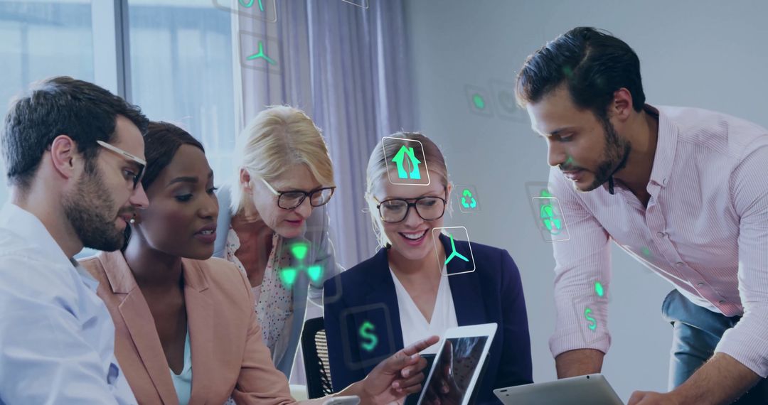 Diverse Team Collaborating on Eco-Friendly Digital Solutions