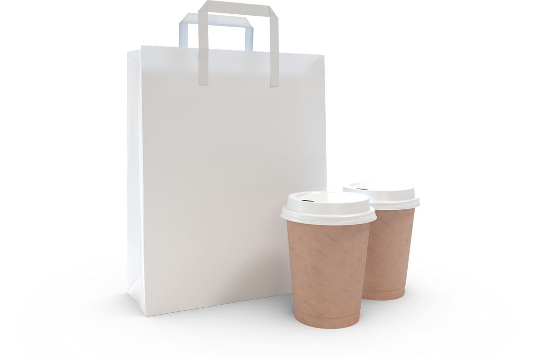 Transparent White Paper Takeaway Bag with Two Coffee Cups - Download Free Stock Images Pikwizard.com