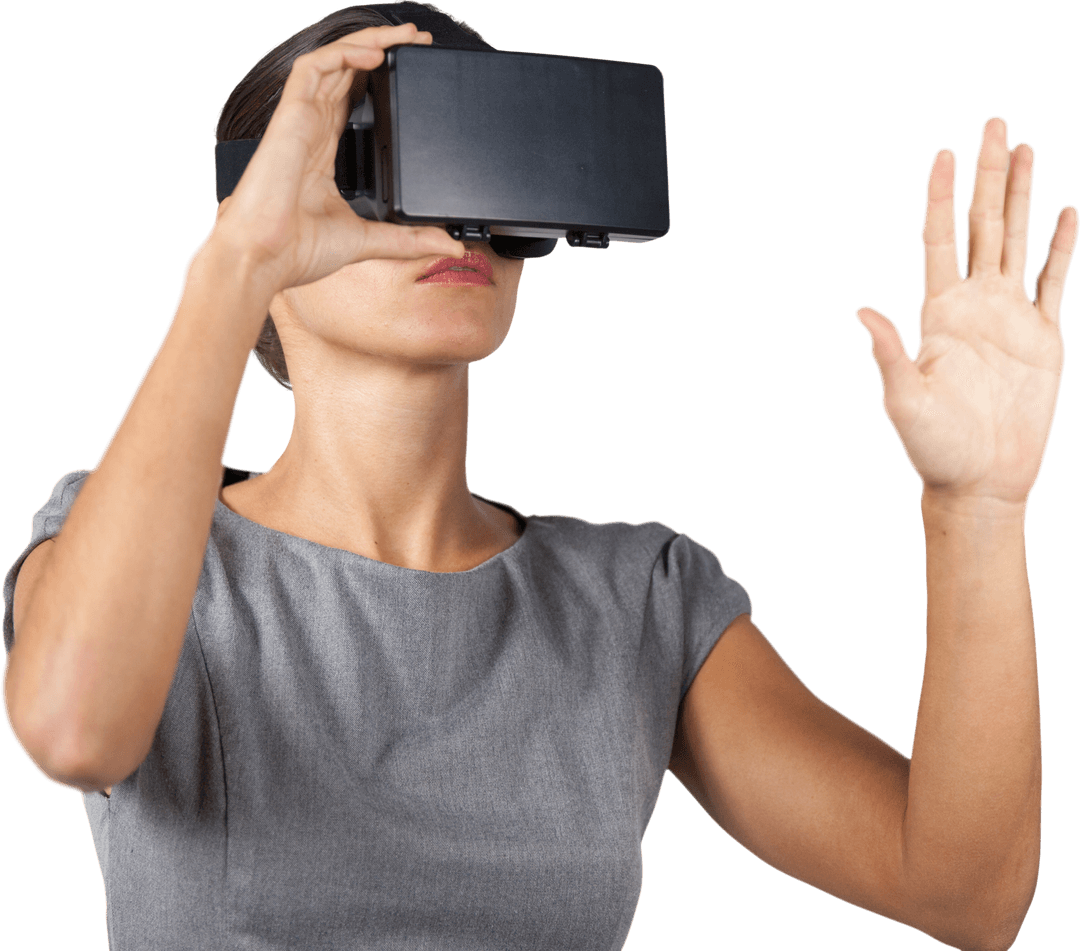 Transparent Woman Engaging with Virtual Reality Technology