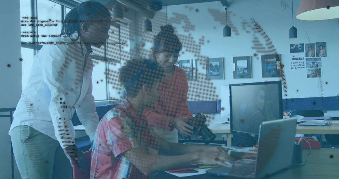 Innovative Team Collaborating on Tech Project in Modern Office