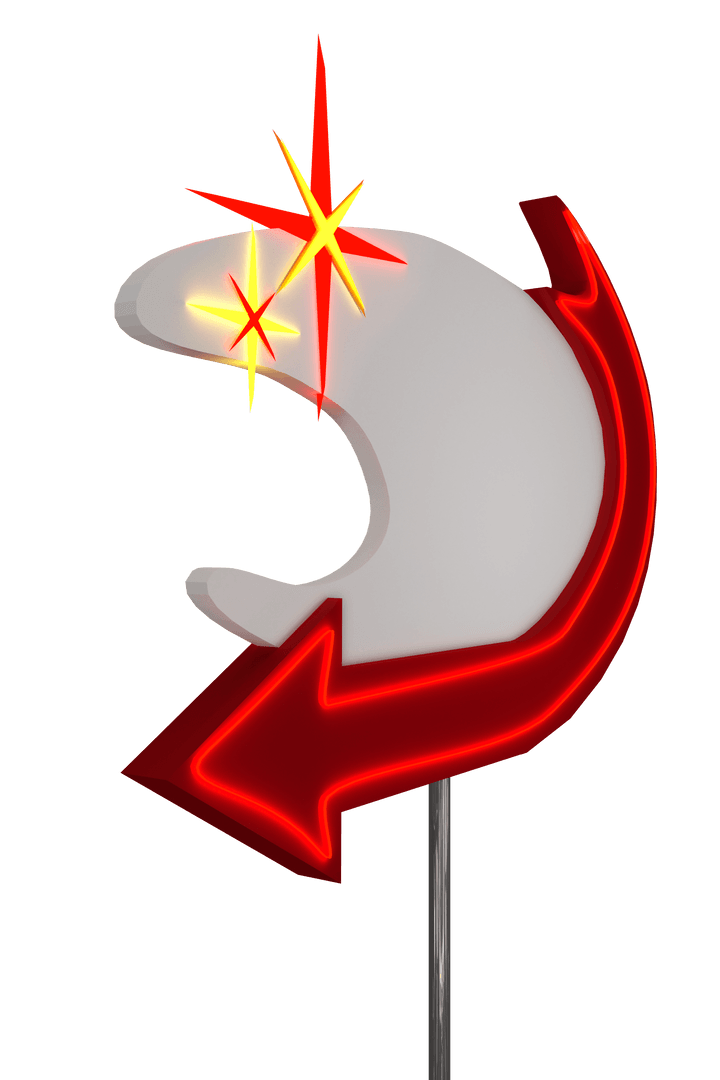 Retro Red Neon Arrow Sign on Transparent Background