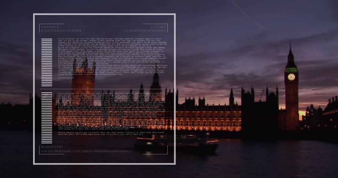 Digital Code Overlay on Architectures of London's Riverbank
