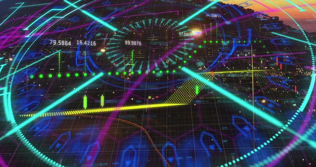 Digital Interface and Data Processing Over Night Cityscape