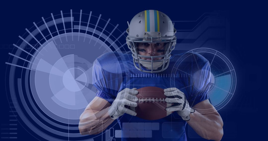 American Football Player Holding Ball With Futuristic HUD Overlay - Free Images, Stock Photos and Pictures on Pikwizard.com