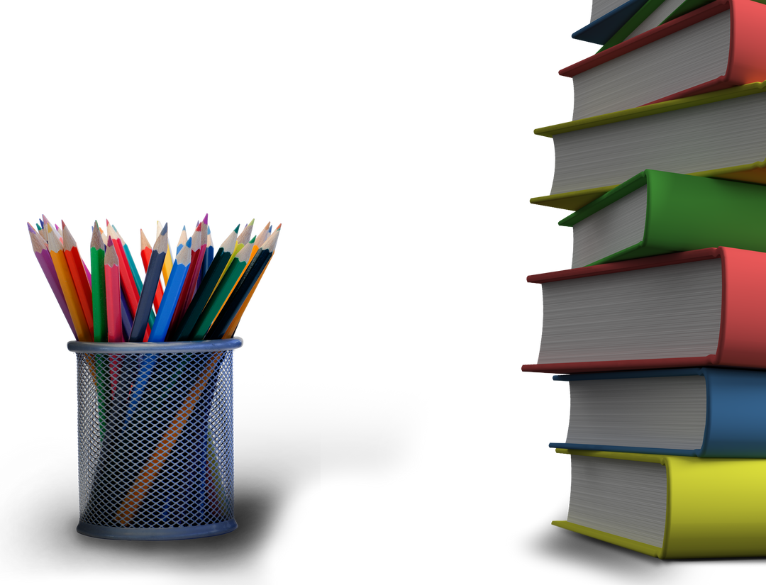 Colorful Pencils and Stack of Books on Transparent Background, Education Concept - Download Free Stock Images Pikwizard.com