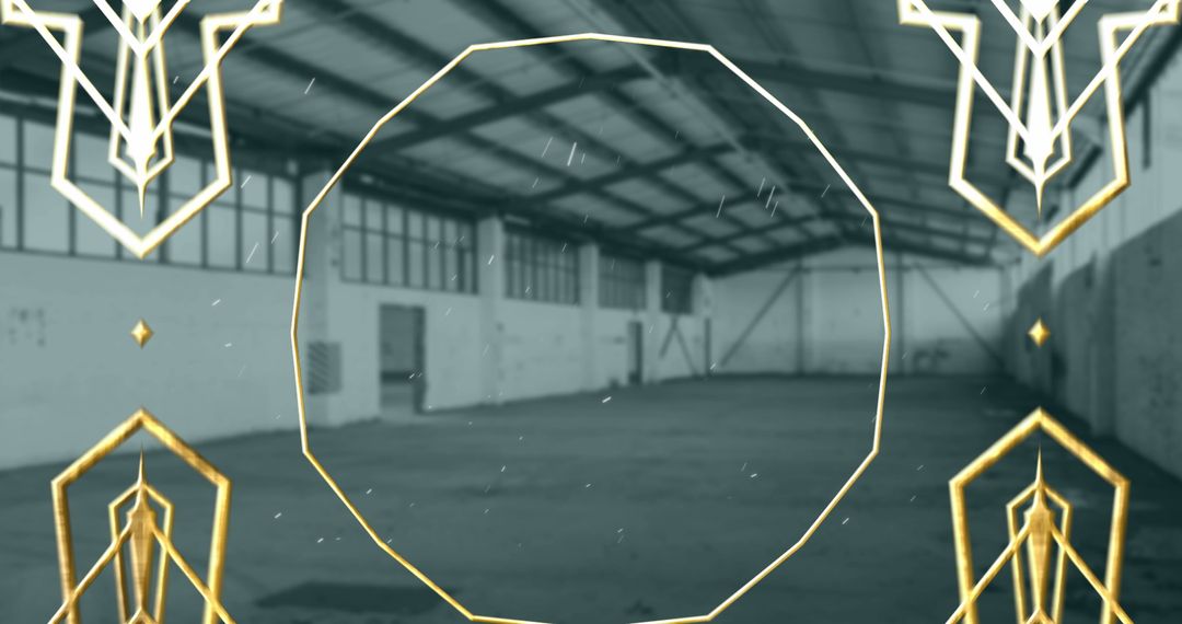 Golden Geometric Decor in Empty Warehouse Space