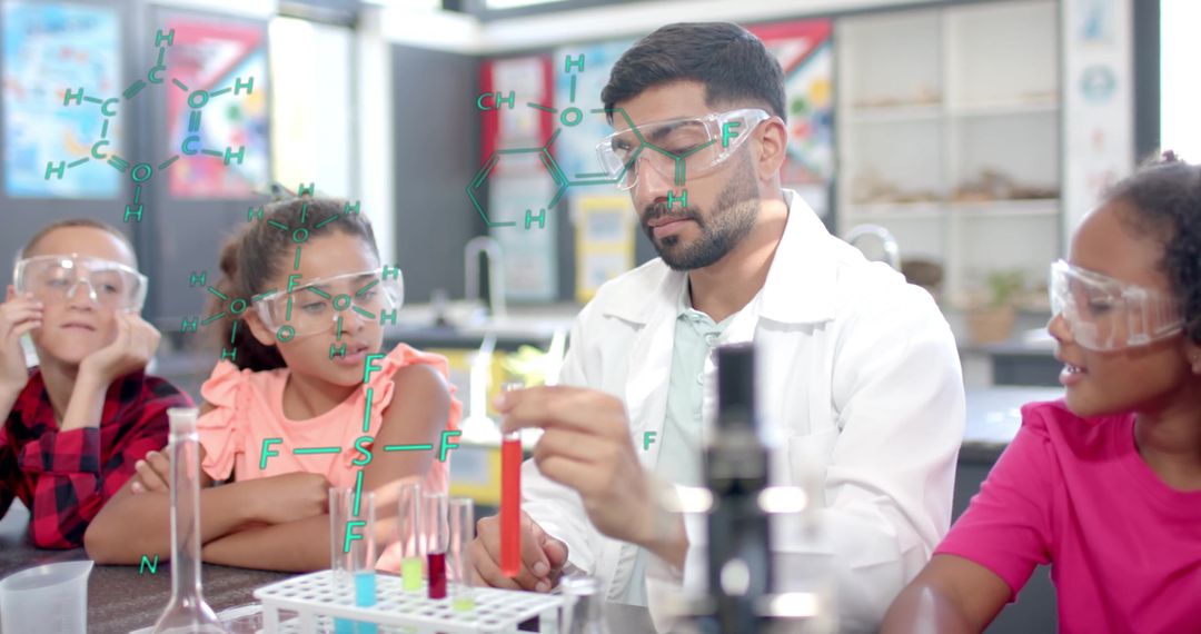 Teacher Demonstrating Chemistry Concepts to Interested Students