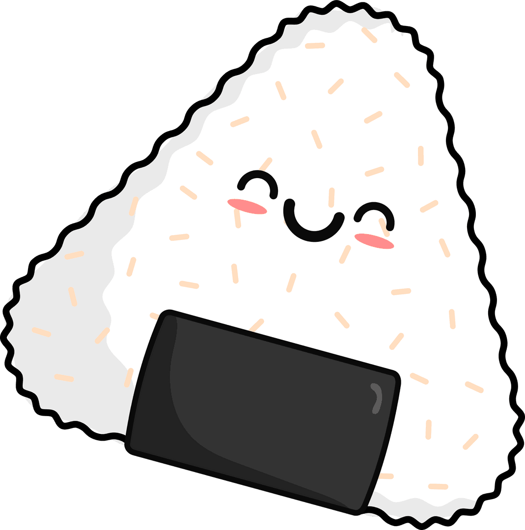 Cute Smiling Onigiri with Nori Wrap on Transparent Background