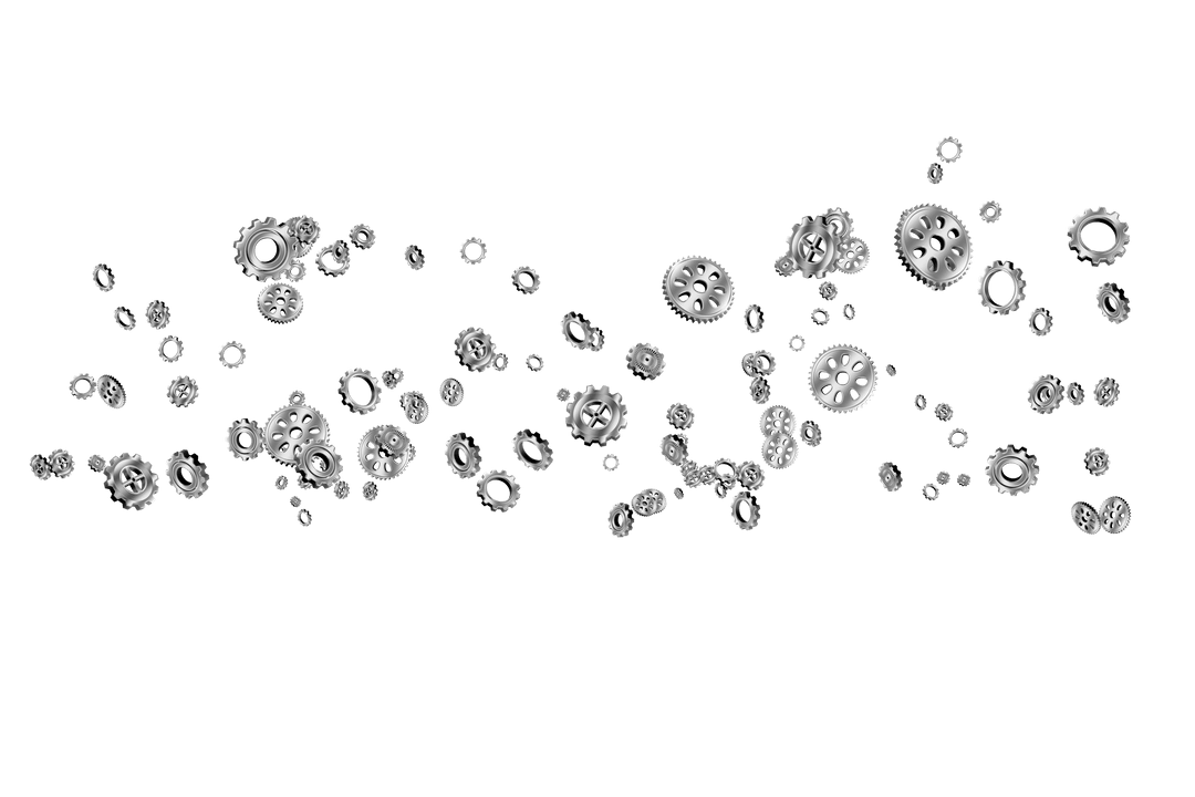 Floating Silver Gears on Transparent Background