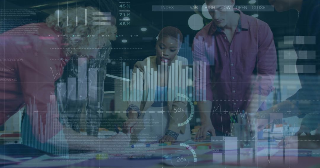 Diverse Team Collaborating on Financial Data Analysis for Business Solutions