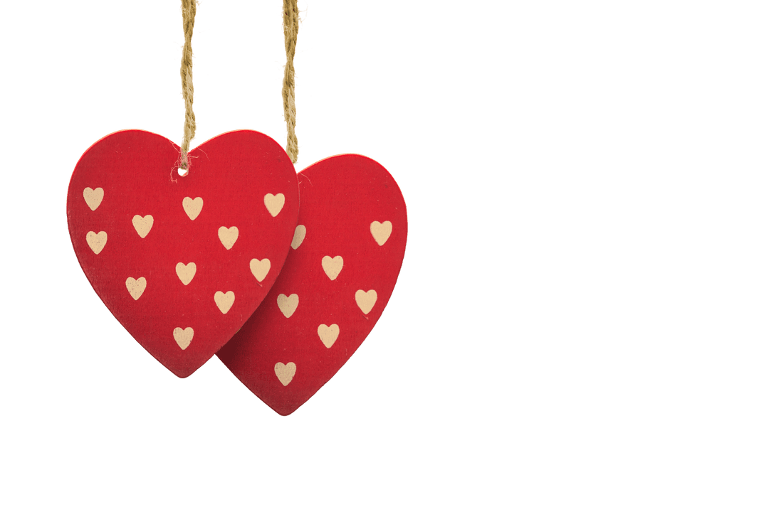 Red Hearts Hanging on Transparent Background for Valentine's Day