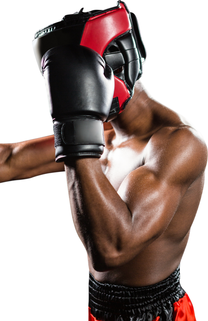 Boxer in Red Velvet Gear Practicing Protective Stance with Transparent Background - Download Free Stock Images Pikwizard.com