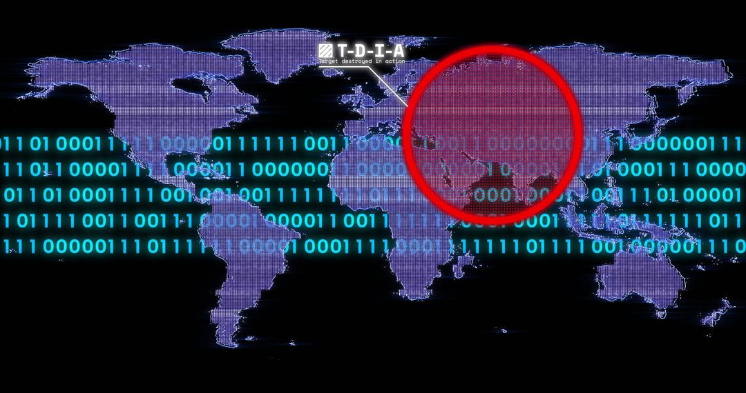 Futuristic Cybersecurity Global Map Interface with Asia Target Zone