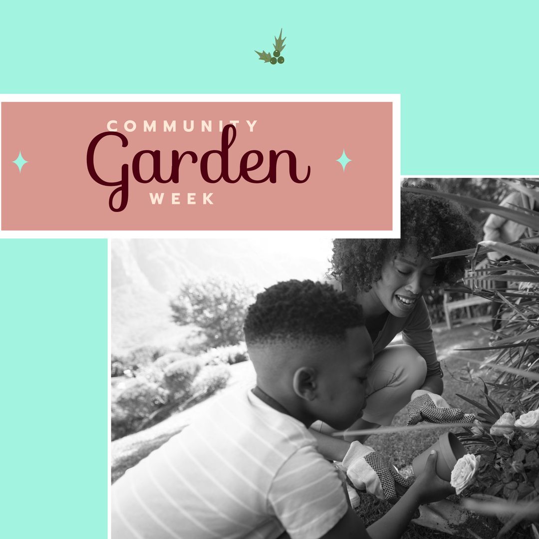 Mother and Son Celebrating Community Garden Week Together