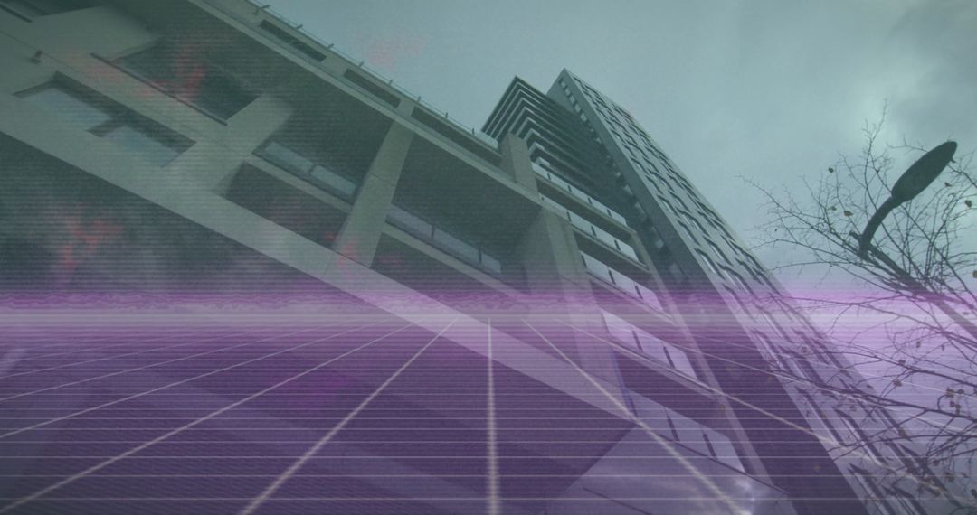 Futuristic Highrise Skyscraper with Digital Grid Overlay