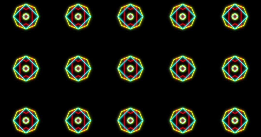 Colorful Neon Kaleidoscope Geometric Pattern on Black Background