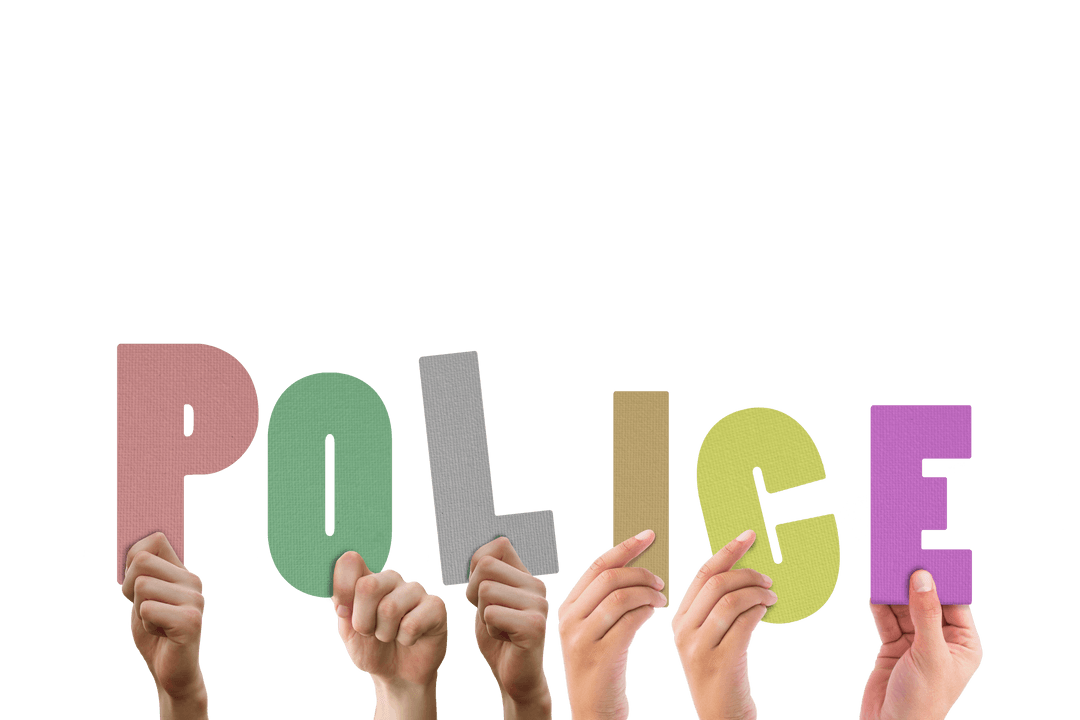 Hands Holding Colorful Lettered Word Police Transparent Background