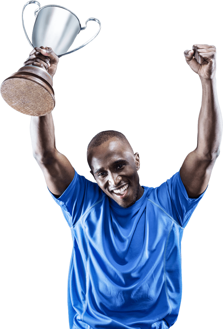 Triumphant Athlete Holding Trophy on Transparent Background