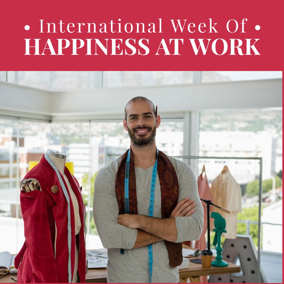 Happiness at Work: Smiling Fashion Designer in Creative Studio