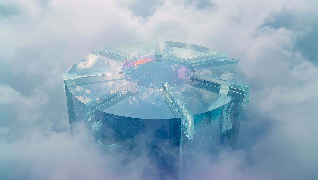 Futuristic Circular Glass Platform Amidst Cloudscape